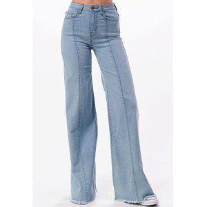 USA Made Light Wash Premium Denim Front Seam High Waist Flare Leg